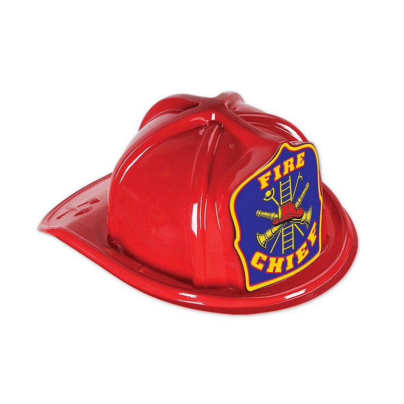 Beistle - Red Plastic Fire Chief Hat - Blue Red - 48 Pack Image