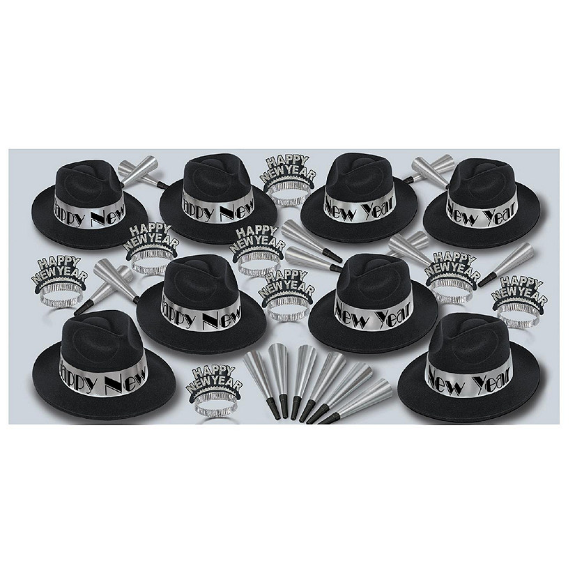 Beistle - Assortimento Per 50 Persone Los Angeles Argento: Fedora, Diademi, Cornette E Perline Per Capodanno E Feste A Tema Swing