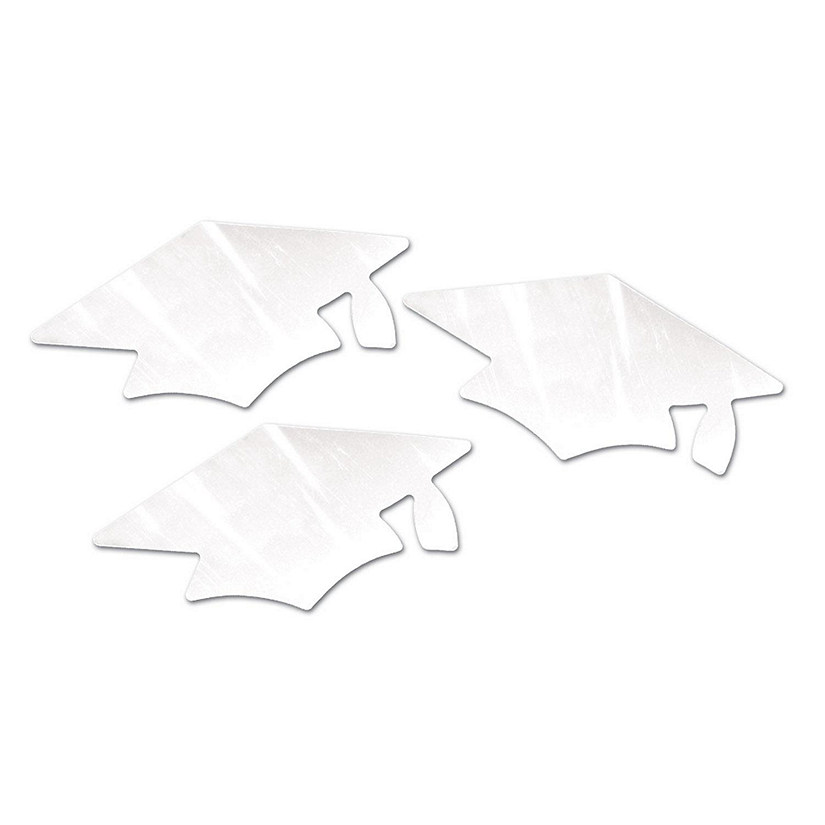 Beistle - White Metallic Grad Cap Cutouts - 6 Pack Image