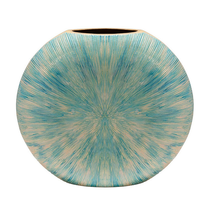 Benzara, 12.75" Blue Decorative Vase with Sunburst Pattern