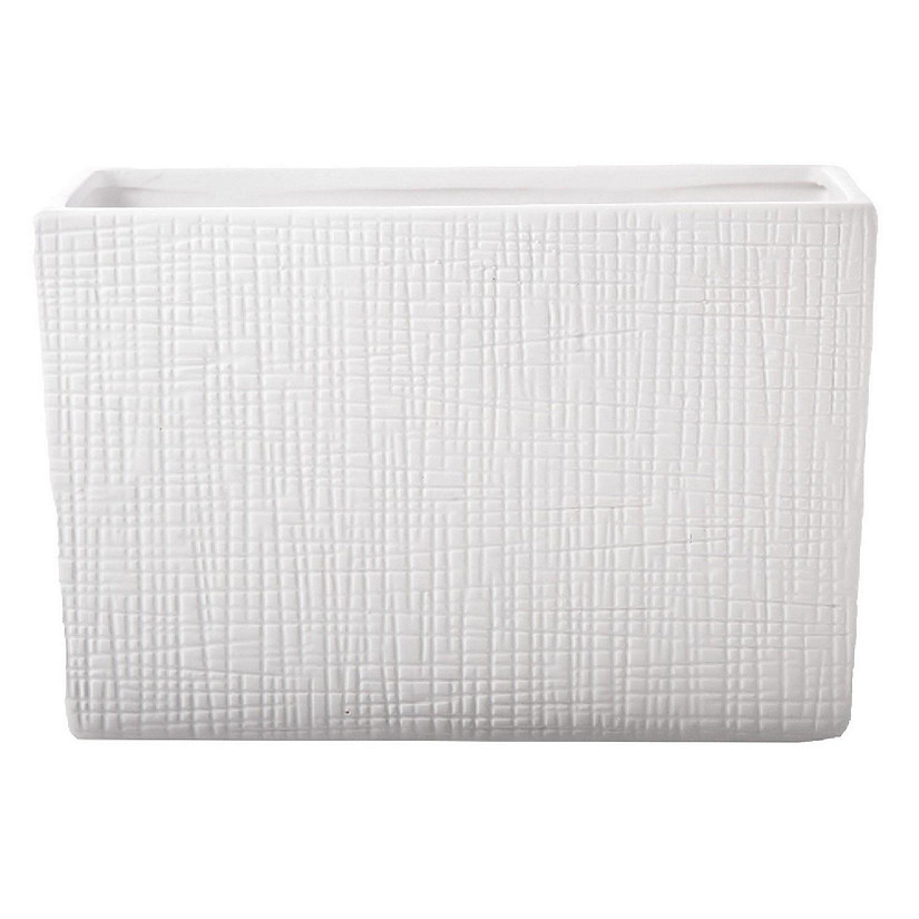 Benzara, 12" White Rectangular Ceramic Vase with Seamless Gingham Pattern