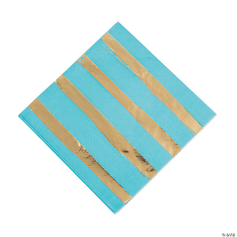Bermuda Blue & Gold Foil Striped Luncheon Paper Napkins Image
