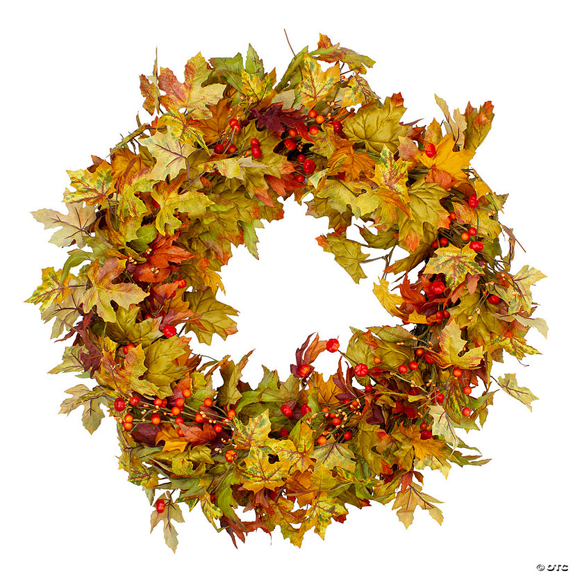 Berries and Twigs Artificial Thanksgiving Wreath Yellow 30-Inch - Unlit Image