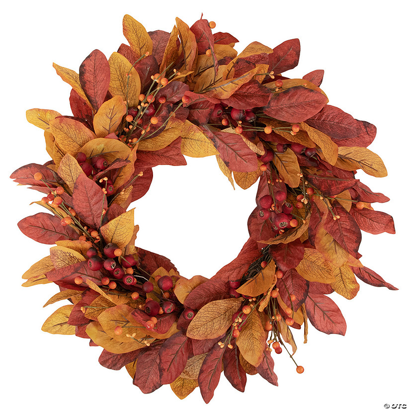 Berries with Leaves Artificial Fall Harvest Twig Wreath  24-Inch  Unlit Image
