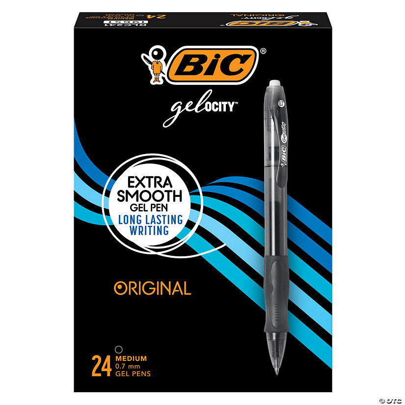 BIC Gelocity Original Retractable Gel Pens, Medium Point (0.7mm), Black, Perfect for Everyday Writing, 24-Count Pack Image
