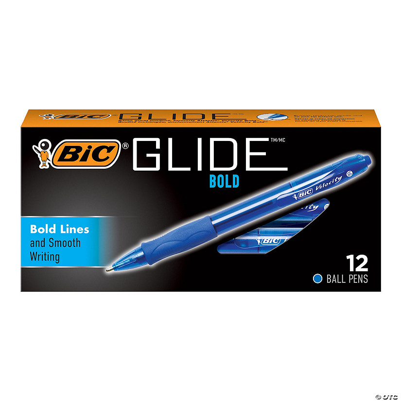 BIC Glide Bold Retractable Ball Point Pen, Bold Point (1.6mm), Blue, 12 Count Image