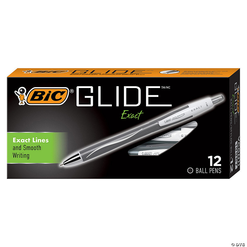 BIC Glide Exact Retractable Ball Point Pen, Fine Point (0.7 mm), Black, 12 Count Image