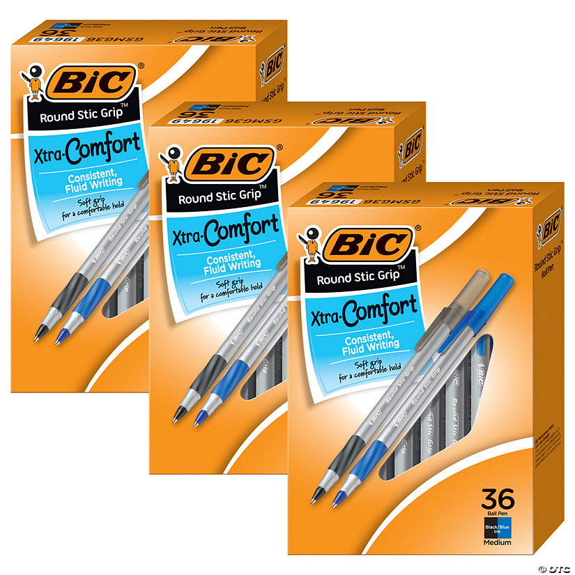 BIC Round Stic Grip Xtra Comfort Ballpoint Pens, Medium Point, 1.2