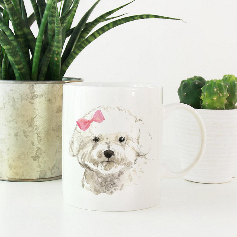 Bichon Frise Pink Bow Ceramic Mug Image