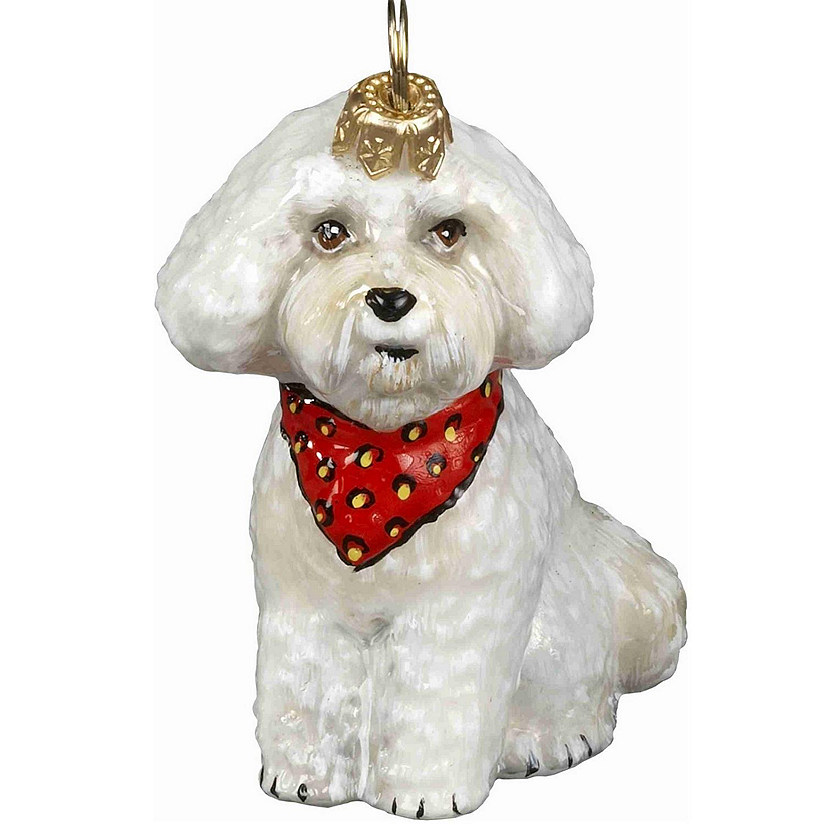 Bichon Frise Puppy with Bandana Polish Glass Christmas Ornament Decoration New Image