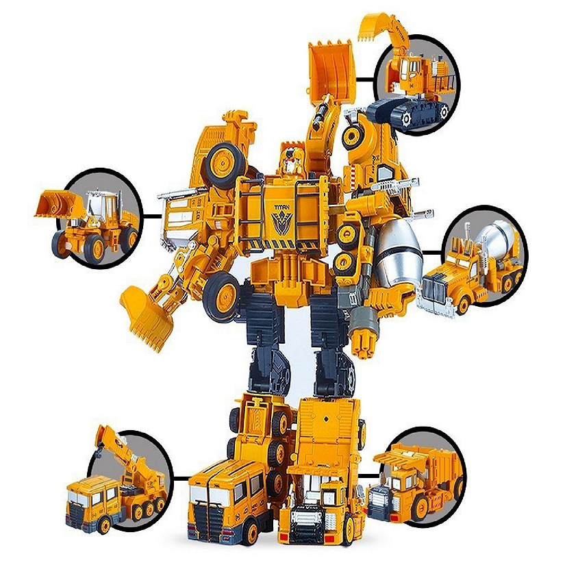 Big Mo&#8217;s Toys 5 pack Trans Truck Transform Tractor Robot Action Figures Combine into 1 Giant Robot Image