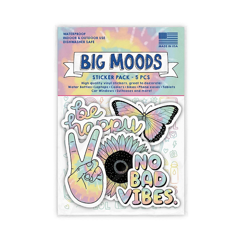 Big Moods Tie Dye VSCO Aesthetic Sticker Pack 5pc Oriental Trading