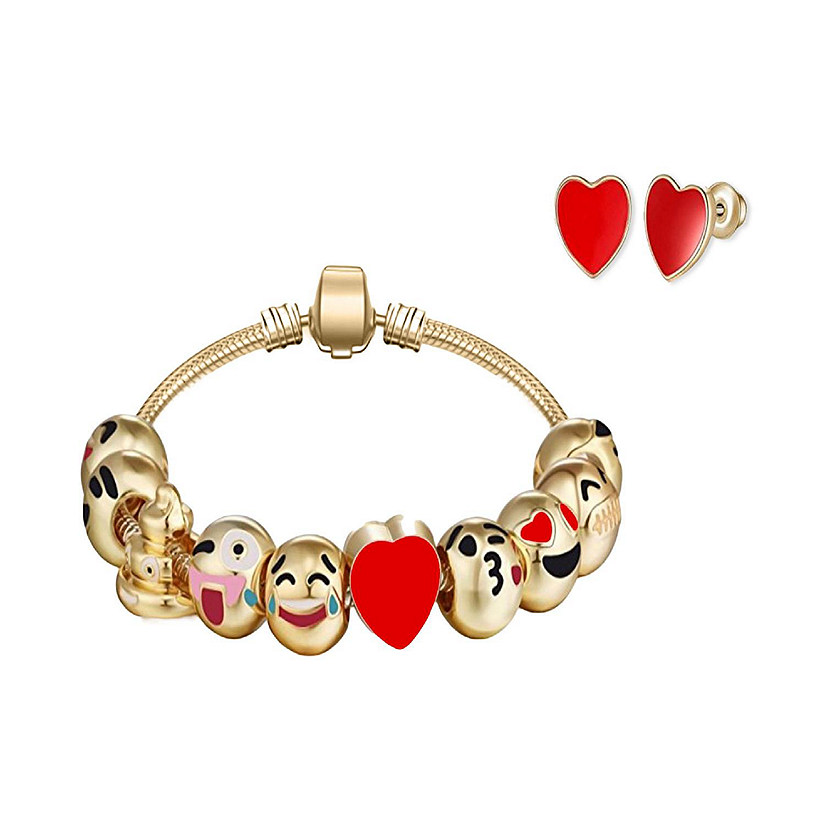 Big Mo's Toys Girls Gift - Emoji Charm Bracelet and Earrings Jewelry Set Image