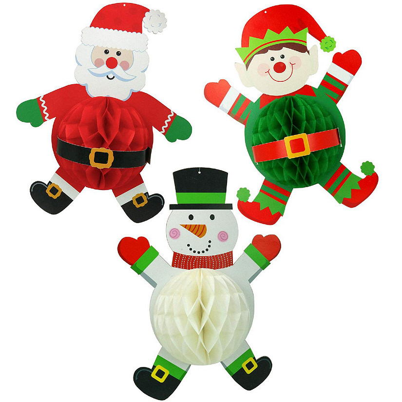 Big Mo's Toys Hanging Decorations - Santa, Jester and Snowman Honeycomb Christmas Decor - 3 Piece Image