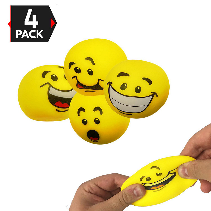 Big Mo's Toys Stress Balls - Emoji Sensory Stress Reliever Fidget Toy Stretch Ball for ADD / ADHD - 4 Pack Image