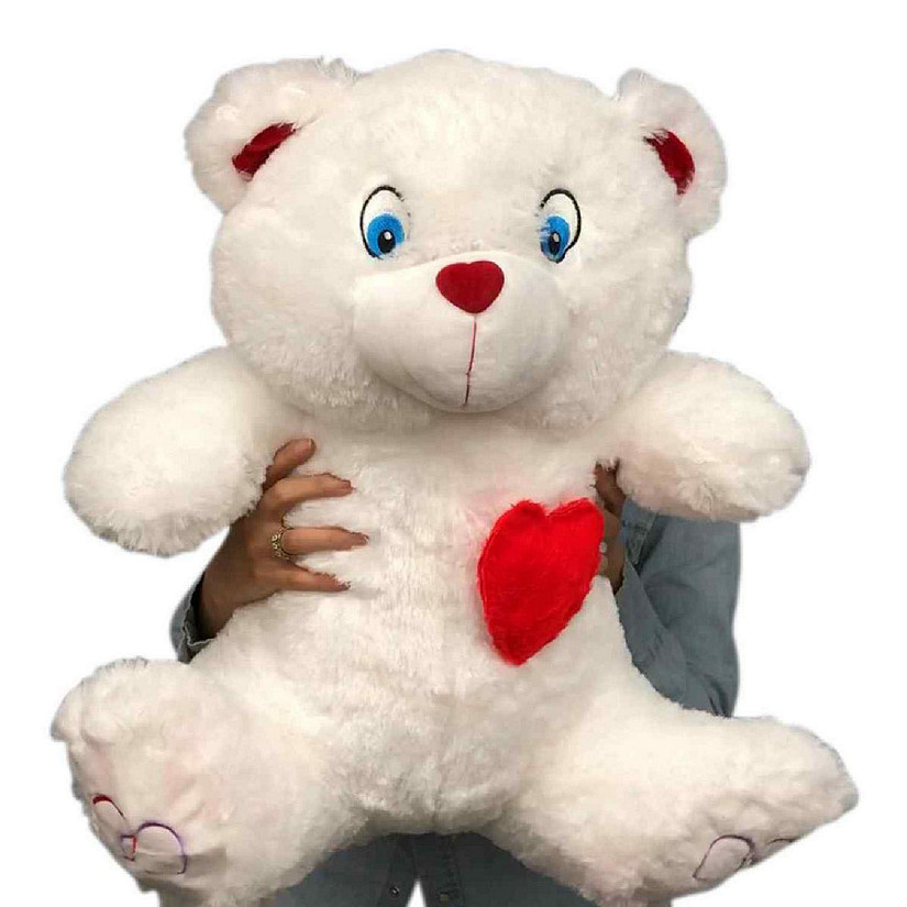 Big Plush 2 Foot Teddy Bear White with Red Nose Heart on Chest Image