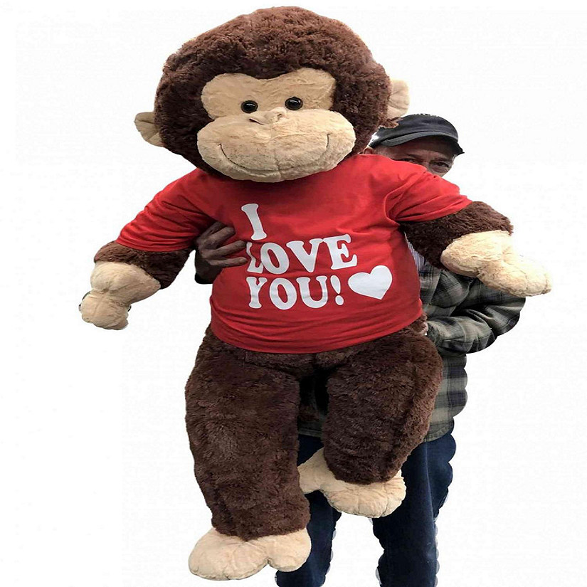 Big Plush I Love You Giant Stuffed Monkey 4 Feet Tall Soft Brown Large Plush Ape wears T-Shirt 48 Inches Image