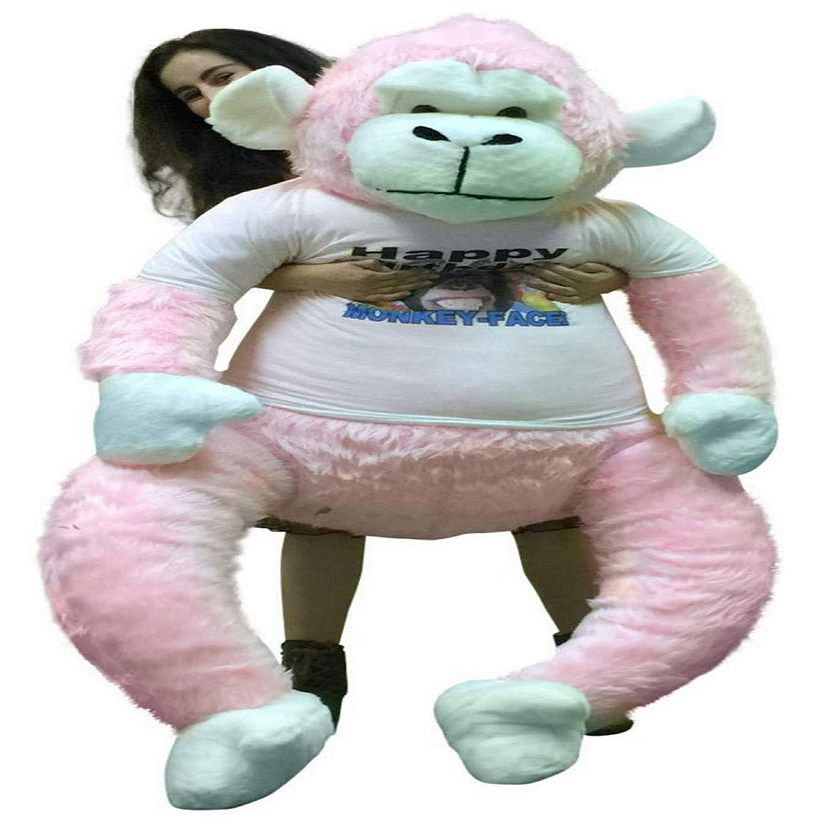 Big Teddy 6 Ft Stuffed Gorilla Removable Tshirt Happy Birthday Monkey Face Pink Image