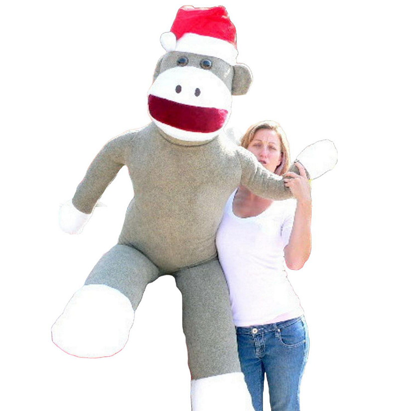 Big Teddy Giant Sock Monkey 6 Feet Christmas Santa Hat Image