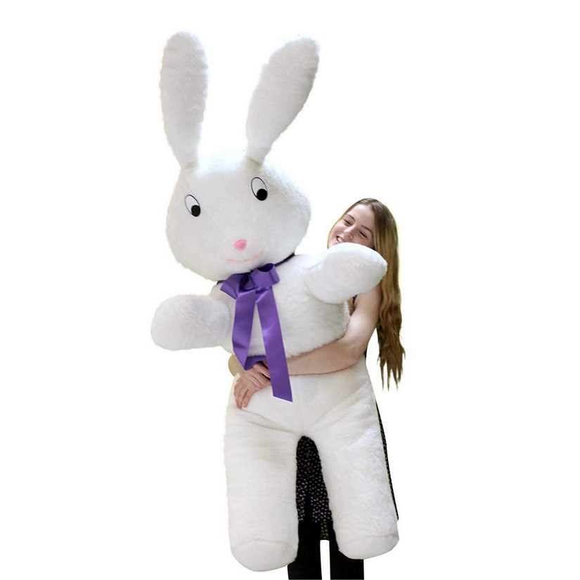 Big Teddy Giant Stuffed Bunny 5 Foot Rabbit Purple Ribbon Image