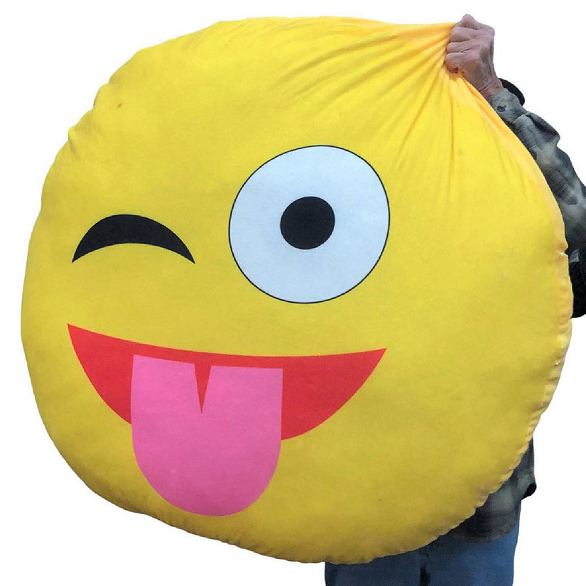Big Teddy Giant Stuffed Emoji Pillow 44 inches Smiley Face with Tongue Image