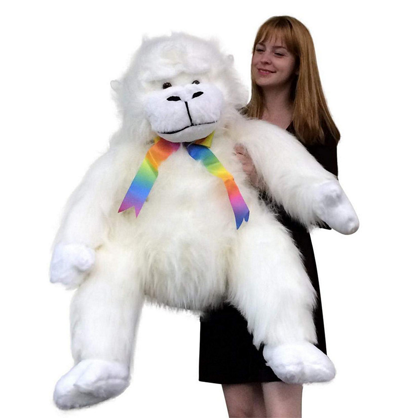 Big Teddy Giant Stuffed White Gorilla Monkey 40 Inch Rainbow Ribbon Image