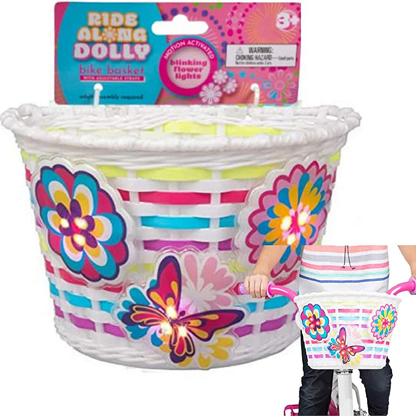 Bike Basket for Girls with Lightups - Kid's Bicycle Basket Accessories Gifts with 3 Motion Activated Blinking Flowers & Butterfly - (Fits Most Bikes) for Snacks Image
