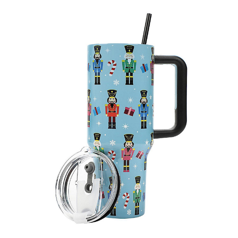 Bioworld Nutcrackers Blue 40 Oz Stainless Steel Tumbler WIth Handle &amp; Reusable Straw Image