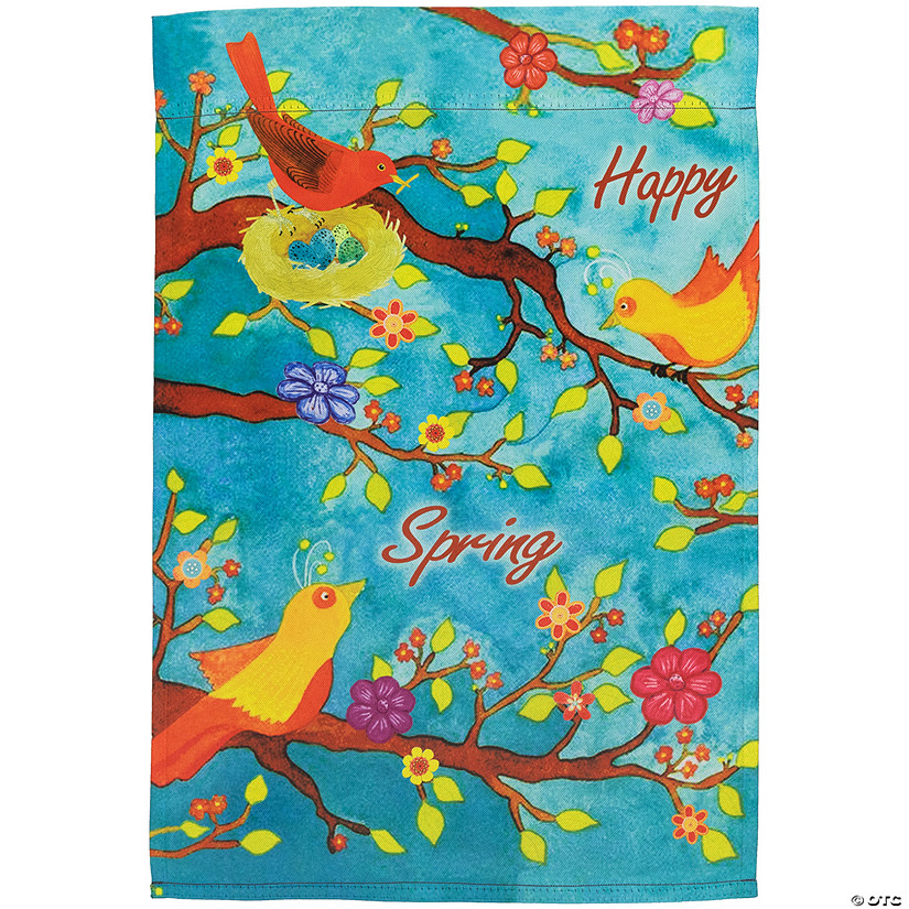 Birds and Flowers "Happy Spring" Outdoor Garden Flag 18" x 12.5" Image