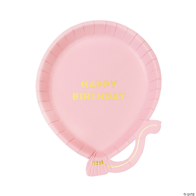 Birthday Balloon Pink Paper Plates - 12 Ct. Image