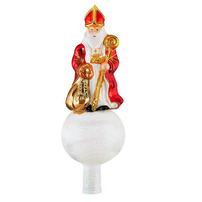 Bishop on White Ball Polish Glass Christmas Tree Topper Decoration Made Poland Image