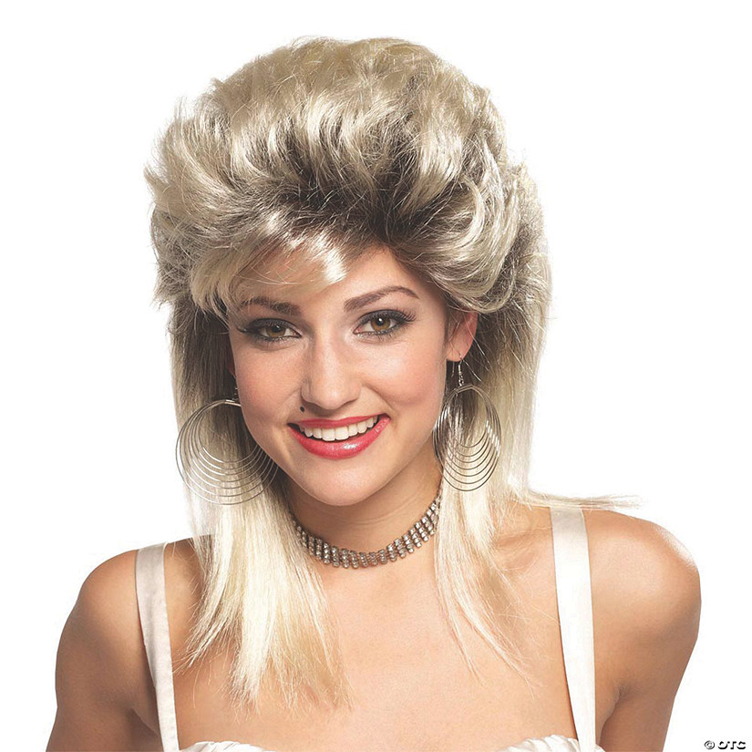Black & Blonde 1980s Rocker Groupie Wig Image
