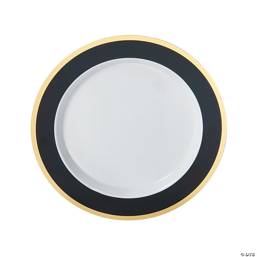 Black & Gold Border Premium Plastic Dinner Plates Discontinued