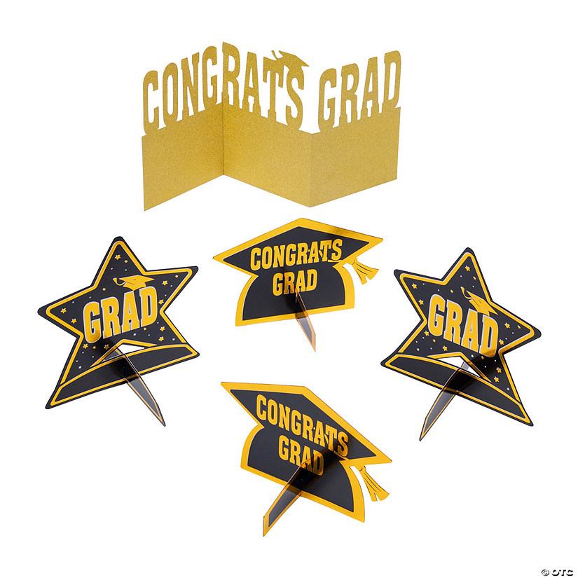 Black & Gold Foil Graduation Centerpiece Kit - 5 Pc. Image