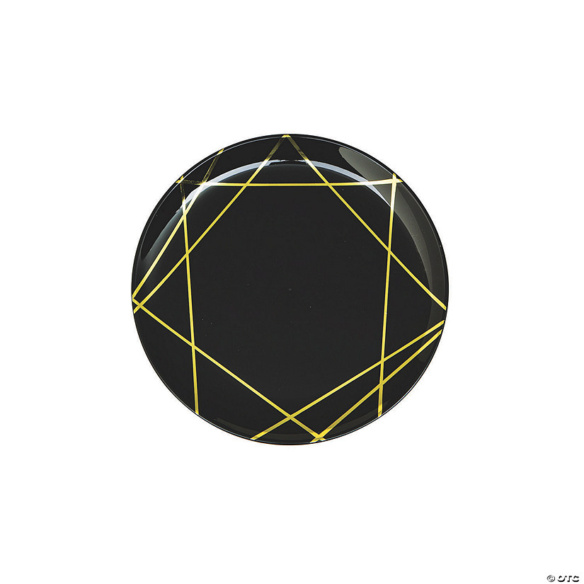 Black & Gold Geometric Plastic Dessert Plates - 20 Ct. Image