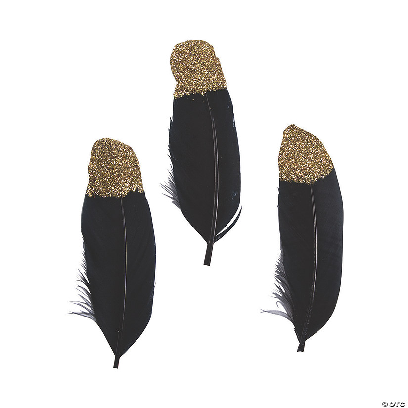 Black & Gold Glitter Feathers Image