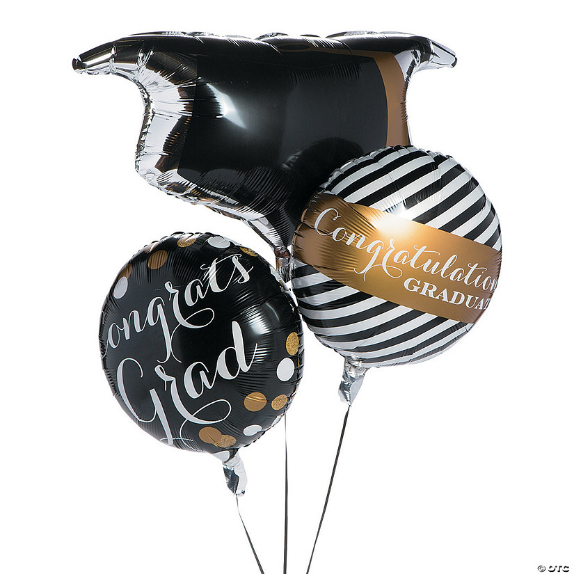 Black & Gold Graduation 18" - 30" x 20" Mylar Balloons - 3 Pc. Image