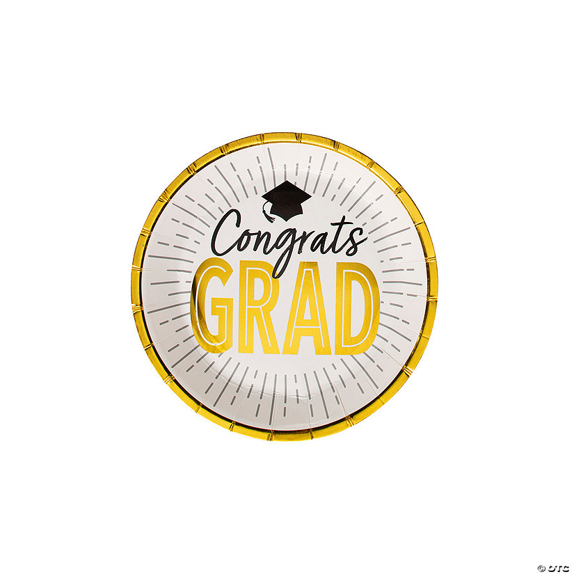 Black & Gold Graduation Party Congrats Grad Paper Dessert Plates - 25 Ct. Image