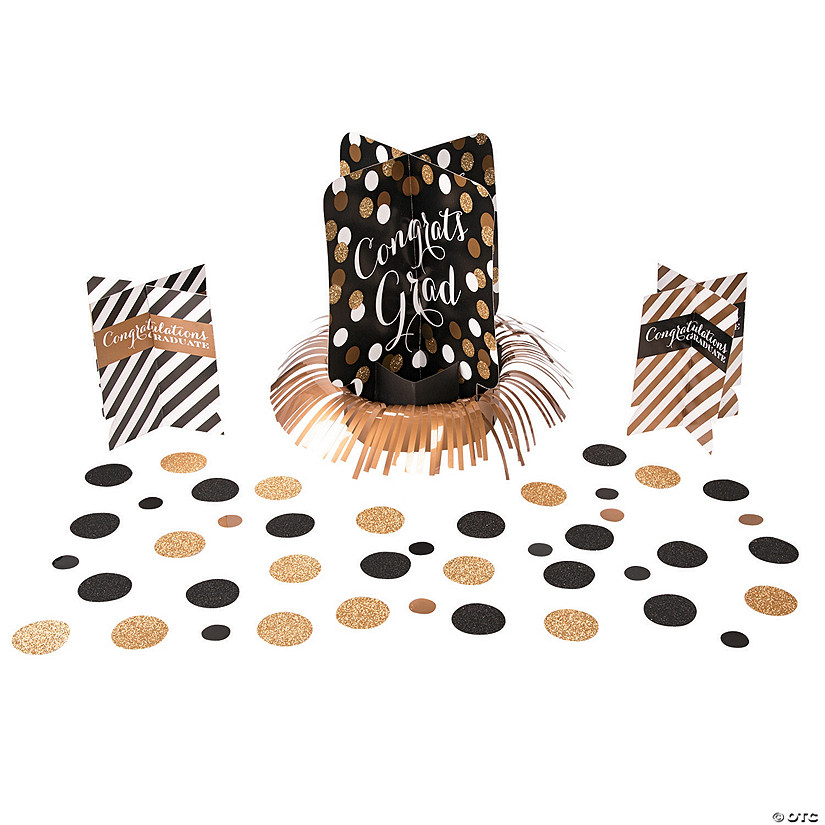 Black &amp; Gold Graduation Table Decorating Kit - 23 Pc. Image