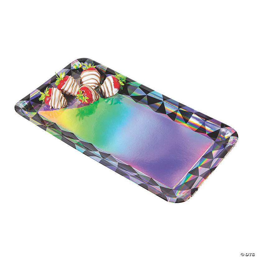 Black &amp; Silver Iridescent Rectangle Serving Trays - 3 Pc. Image