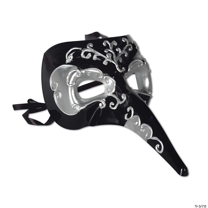 Black & Silver Long-Nose Venetian Mask Image