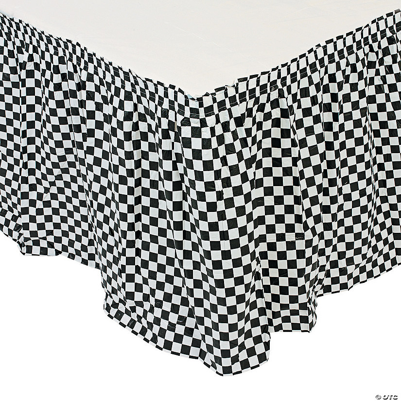 Black & White Checkered Pleated Table Skirt Image