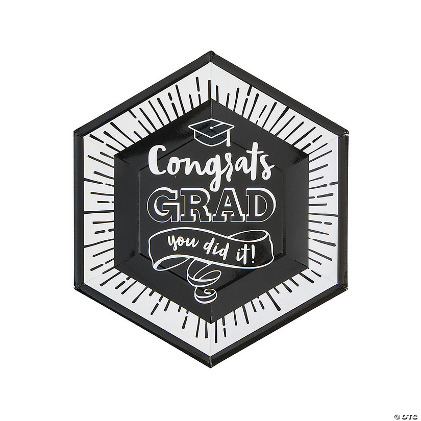 Black and White Congrats Grad Paper Dinner Plates - 8 Ct. Image