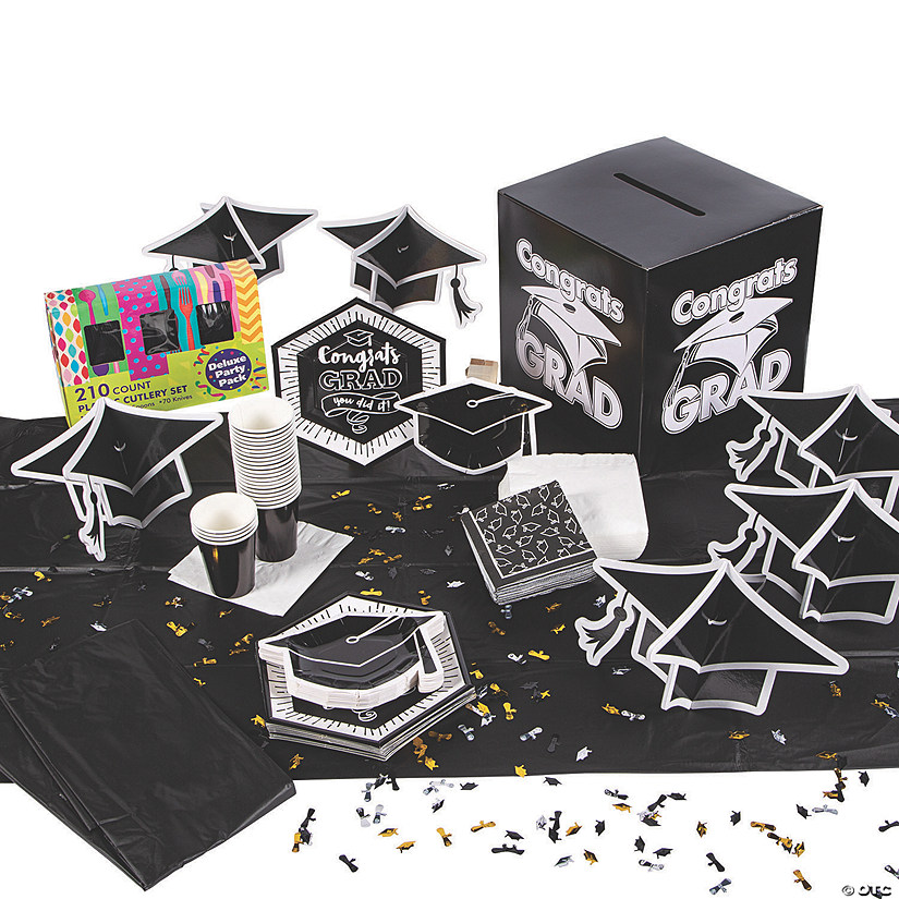 Black & White Congrats Grad Tableware Kit for 24 Guests Image
