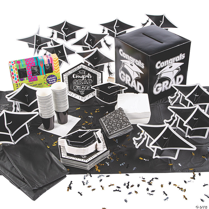 Black & White Congrats Grad Tableware Kit for 48 Guests Image