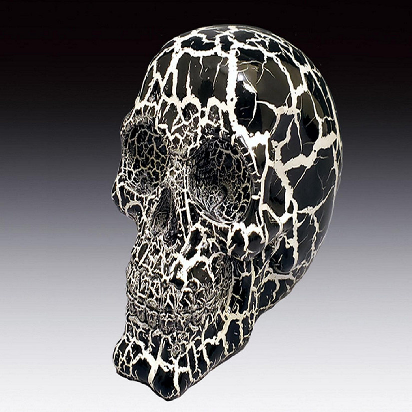 Black and White Crackled Skull Figurine 4.7 Inch Image