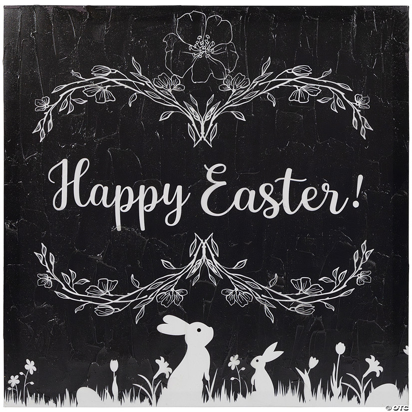 Black and White Happy Easter Bunnies Canvas Wall Art  17.75" x 17.75" Image