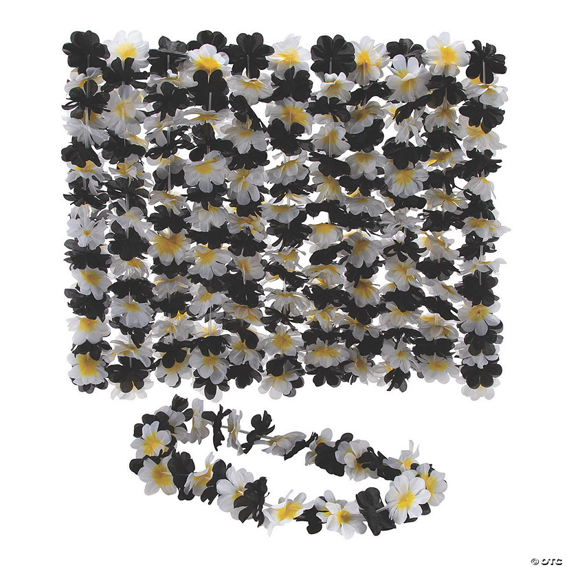 Black &amp; White Polyester Leis &amp;#8211; 12 Pc. Image