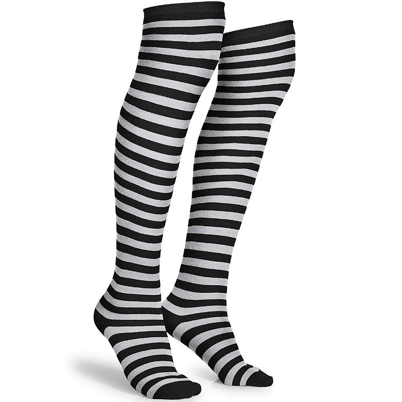 Skeleteen Black and White Tights - Striped Nylon Stretch Pantyhose Stocking  Accessories for Every Day Attire and Costumes for Men, Women and Teens