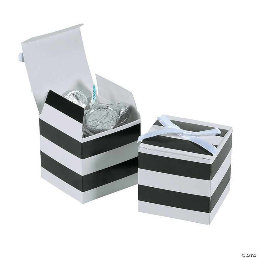 Black & White Stripe Favor Boxes with Bow - 24 Pc. Image